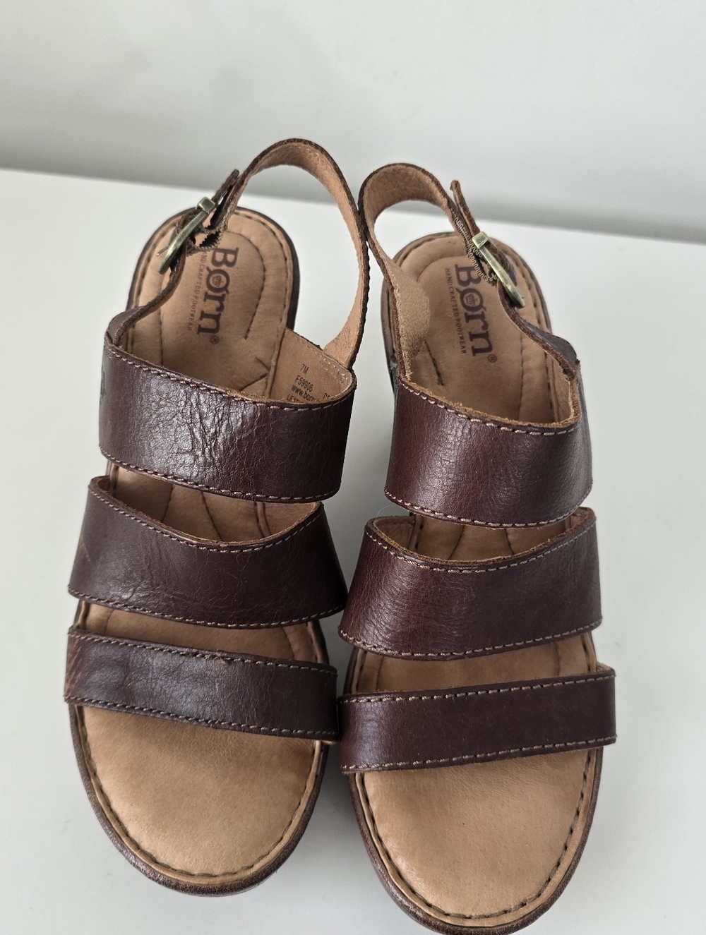 Born Warner Block Heel Strappy Brown Leather Sandals 7M Boho Summer - Picture 2 of 11